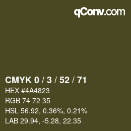 カラーコード: CMYK 0 / 3 / 52 / 71 | qconv.com