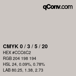 カラーコード: CMYK 0 / 3 / 5 / 20 | qconv.com