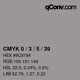 カラーコード: CMYK 0 / 3 / 5 / 39 | qconv.com