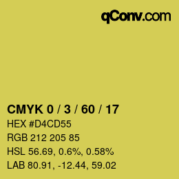 カラーコード: CMYK 0 / 3 / 60 / 17 | qconv.com