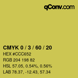 カラーコード: CMYK 0 / 3 / 60 / 20 | qconv.com