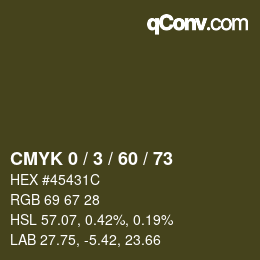 カラーコード: CMYK 0 / 3 / 60 / 73 | qconv.com