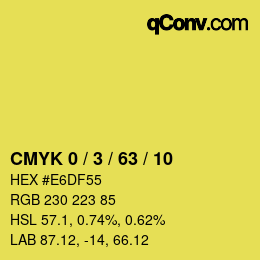 颜色代码: CMYK 0 / 3 / 63 / 10 | qconv.com