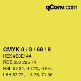 颜色代码: CMYK 0 / 3 / 68 / 9 | qconv.com