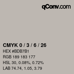 カラーコード: CMYK 0 / 3 / 6 / 26 | qconv.com