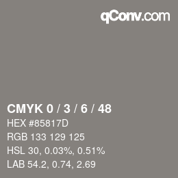 カラーコード: CMYK 0 / 3 / 6 / 48 | qconv.com