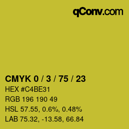 カラーコード: CMYK 0 / 3 / 75 / 23 | qconv.com
