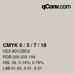 カラーコード: CMYK 0 / 3 / 7 / 18 | qconv.com