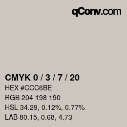 颜色代码: CMYK 0 / 3 / 7 / 20 | qconv.com