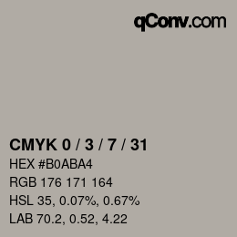 カラーコード: CMYK 0 / 3 / 7 / 31 | qconv.com