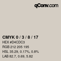 カラーコード: CMYK 0 / 3 / 8 / 17 | qconv.com