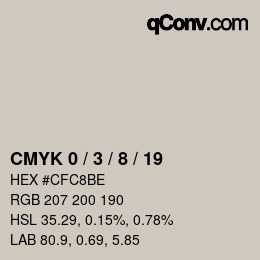 カラーコード: CMYK 0 / 3 / 8 / 19 | qconv.com