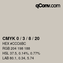 カラーコード: CMYK 0 / 3 / 8 / 20 | qconv.com