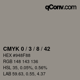 カラーコード: CMYK 0 / 3 / 8 / 42 | qconv.com