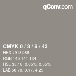 カラーコード: CMYK 0 / 3 / 8 / 43 | qconv.com