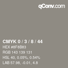 カラーコード: CMYK 0 / 3 / 8 / 44 | qconv.com