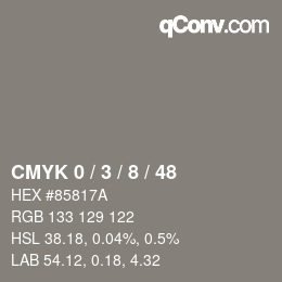 カラーコード: CMYK 0 / 3 / 8 / 48 | qconv.com