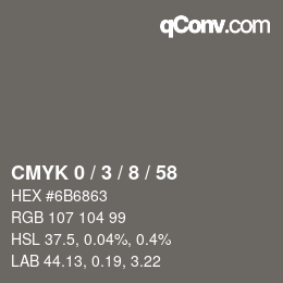 カラーコード: CMYK 0 / 3 / 8 / 58 | qconv.com