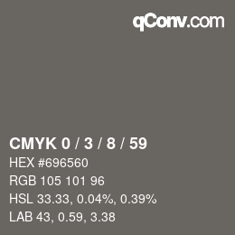 カラーコード: CMYK 0 / 3 / 8 / 59 | qconv.com