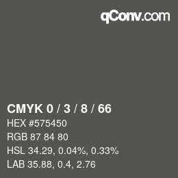 カラーコード: CMYK 0 / 3 / 8 / 66 | qconv.com