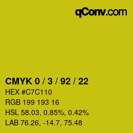 カラーコード: CMYK 0 / 3 / 92 / 22 | qconv.com