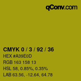 カラーコード: CMYK 0 / 3 / 92 / 36 | qconv.com