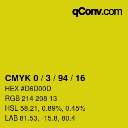カラーコード: CMYK 0 / 3 / 94 / 16 | qconv.com