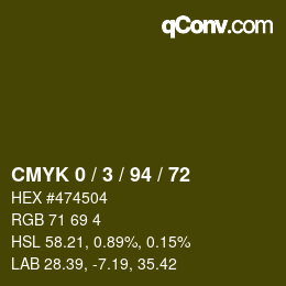 カラーコード: CMYK 0 / 3 / 94 / 72 | qconv.com