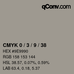 カラーコード: CMYK 0 / 3 / 9 / 38 | qconv.com