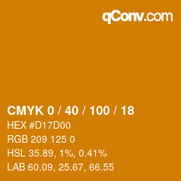 Farbcode: CMYK 0 / 40 / 100 / 18 | qconv.com