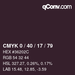 カラーコード: CMYK 0 / 40 / 17 / 79 | qconv.com