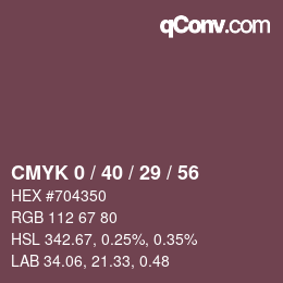 Código de color: CMYK 0 / 40 / 29 / 56 | qconv.com