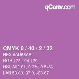 カラーコード: CMYK 0 / 40 / 2 / 32 | qconv.com