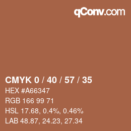 Code couleur: CMYK 0 / 40 / 57 / 35 | qconv.com