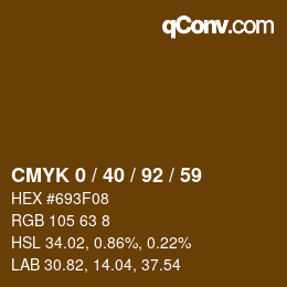 颜色代码: CMYK 0 / 40 / 92 / 59 | qconv.com
