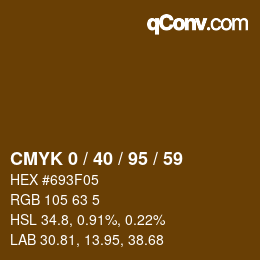 カラーコード: CMYK 0 / 40 / 95 / 59 | qconv.com