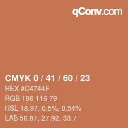 カラーコード: CMYK 0 / 41 / 60 / 23 | qconv.com