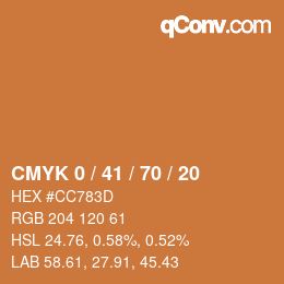 カラーコード: CMYK 0 / 41 / 70 / 20 | qconv.com