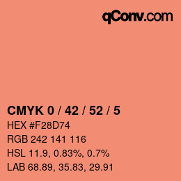 カラーコード: CMYK 0 / 42 / 52 / 5 | qconv.com