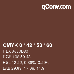 カラーコード: CMYK 0 / 42 / 53 / 60 | qconv.com