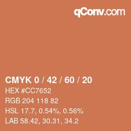 カラーコード: CMYK 0 / 42 / 60 / 20 | qconv.com