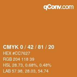 カラーコード: CMYK 0 / 42 / 81 / 20 | qconv.com