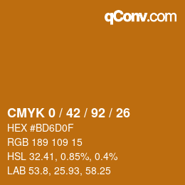 カラーコード: CMYK 0 / 42 / 92 / 26 | qconv.com