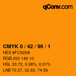 カラーコード: CMYK 0 / 42 / 96 / 1 | qconv.com