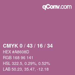 カラーコード: CMYK 0 / 43 / 16 / 34 | qconv.com