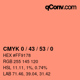 カラーコード: CMYK 0 / 43 / 53 / 0 | qconv.com