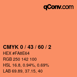 Farbcode: CMYK 0 / 43 / 60 / 2 | qconv.com