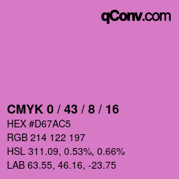 カラーコード: CMYK 0 / 43 / 8 / 16 | qconv.com