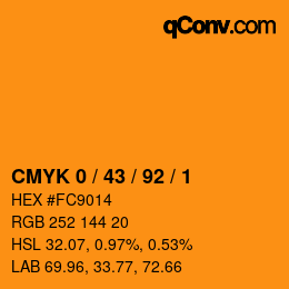 カラーコード: CMYK 0 / 43 / 92 / 1 | qconv.com