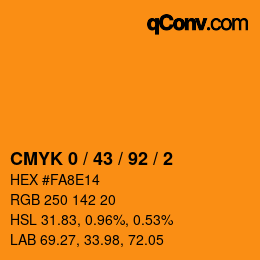 カラーコード: CMYK 0 / 43 / 92 / 2 | qconv.com